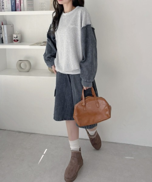 A.D.C.L.（エーディーシーエル）の「袖デニム切替 プリント スウェットプルオーバー（スウェット・レディース・ブラック/ブルー・M/L）」の9枚目の写真