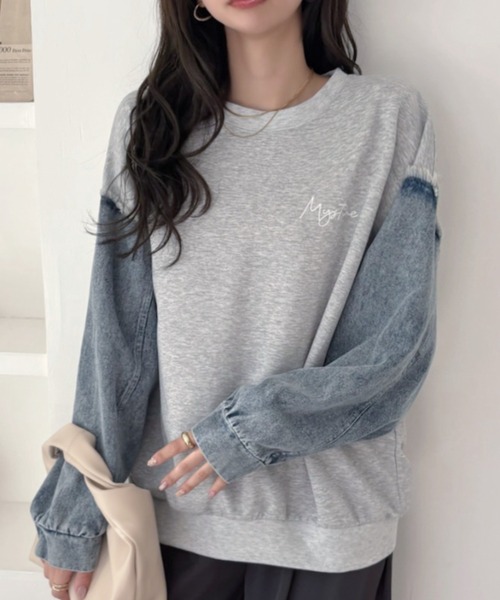 A.D.C.L.（エーディーシーエル）の「袖デニム切替 プリント スウェットプルオーバー（スウェット・レディース・ブラック/ブルー・M/L）」の10枚目の写真