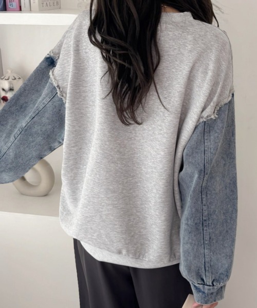 A.D.C.L.（エーディーシーエル）の「袖デニム切替 プリント スウェットプルオーバー（スウェット・レディース・ブラック/ブルー・M/L）」の13枚目の写真