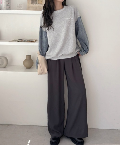 A.D.C.L.（エーディーシーエル）の「袖デニム切替 プリント スウェットプルオーバー（スウェット・レディース・ブラック/ブルー・M/L）」の14枚目の写真