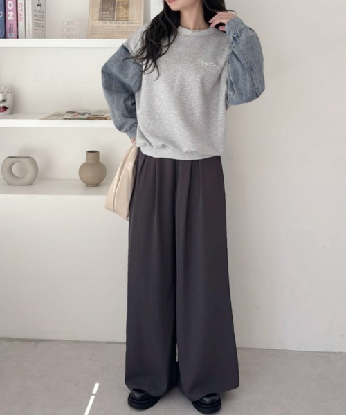 A.D.C.L.（エーディーシーエル）の「袖デニム切替 プリント スウェットプルオーバー（スウェット・レディース・ブラック/ブルー・M/L）」の16枚目の写真