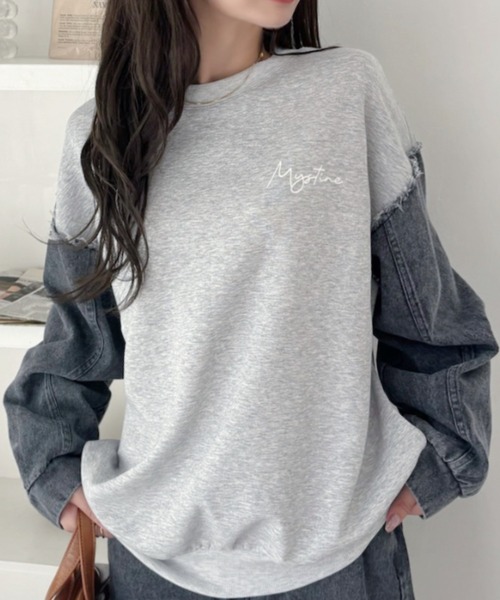 A.D.C.L.（エーディーシーエル）の「袖デニム切替 プリント スウェットプルオーバー（スウェット・レディース・ブラック/ブルー・M/L）」の17枚目の写真