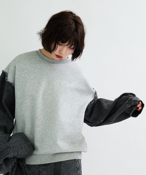 A.D.C.L.（エーディーシーエル）の「袖デニム切替 プリント スウェットプルオーバー（スウェット・レディース・ブラック/ブルー・M/L）」の18枚目の写真