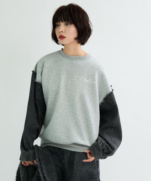 A.D.C.L.（エーディーシーエル）の「袖デニム切替 プリント スウェットプルオーバー（スウェット・レディース・ブラック/ブルー・M/L）」の19枚目の写真