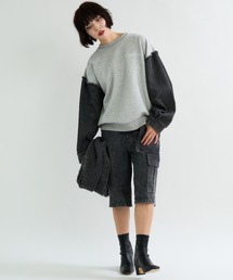 A.D.C.L.（エーディーシーエル）の「袖デニム切替 プリント スウェットプルオーバー（スウェット）」