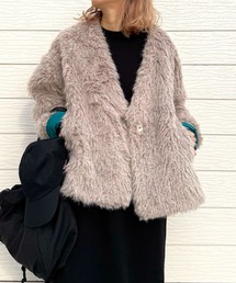 Q | ノーカラーシャギーコート(ノーカラーコート)