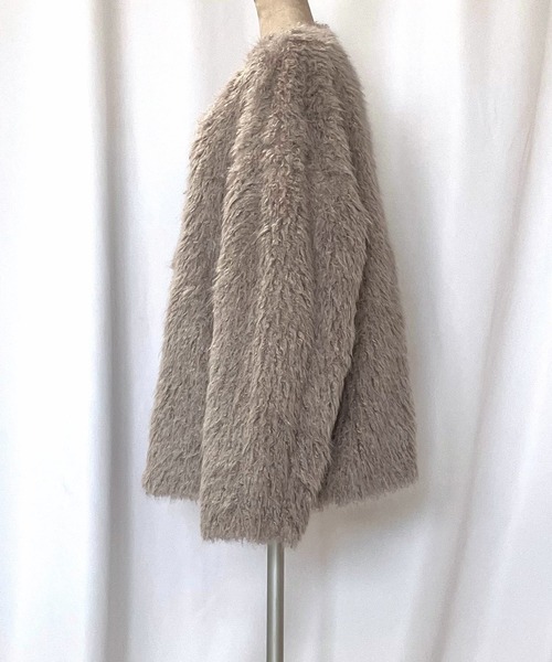 Q（キュー）の「ノーカラーシャギーコート（ノーカラーコート・レディース・カーキ/グレイッシュベージュ・MEDIUM）」の10枚目の写真