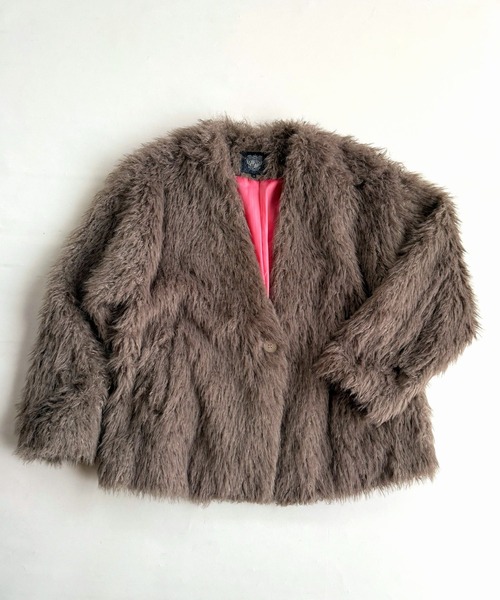 Q（キュー）の「ノーカラーシャギーコート（ノーカラーコート・レディース・カーキ/グレイッシュベージュ・MEDIUM）」の8枚目の写真