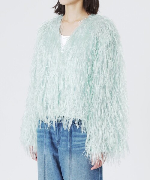 LOVELESS（ラブレス）の「フェザージャカードブルゾン（ブルゾン・レディース・ライトグリーン/オフホワイト・36）」の14枚目の写真