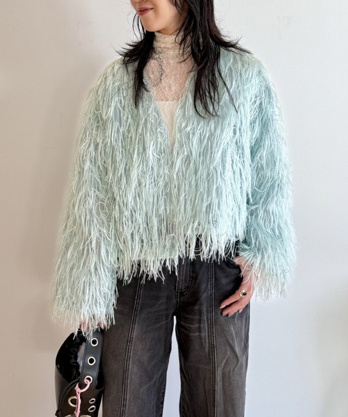 LOVELESS（ラブレス）の「フェザージャカードブルゾン（ブルゾン・レディース・ライトグリーン/オフホワイト・36）」の3枚目の写真