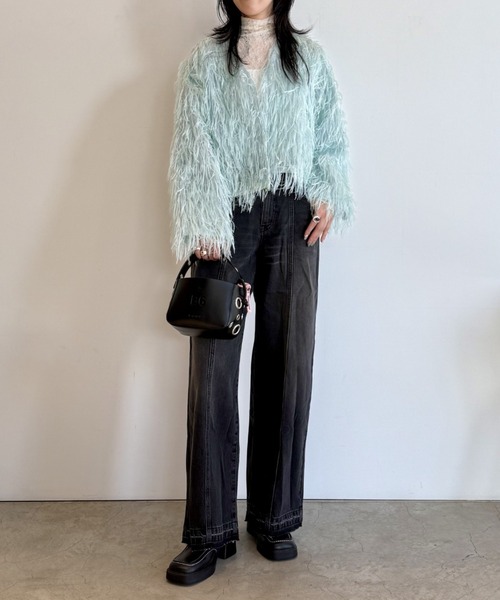 LOVELESS（ラブレス）の「フェザージャカードブルゾン（ブルゾン・レディース・ライトグリーン/オフホワイト・36）」の4枚目の写真