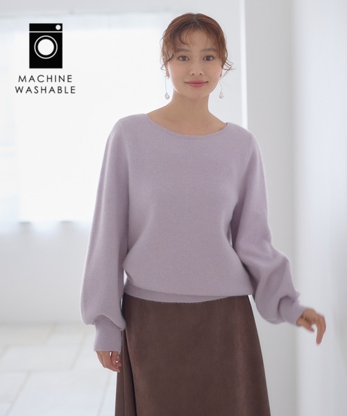 Andemiu（アンデミュウ）の「【洗える】CNラクーンコンボートネックニット491269（ニット/セーター・レディース・ブラウン/ピンク/ベージュ/ブルー/ラベンダー・FREE）」の4枚目の写真