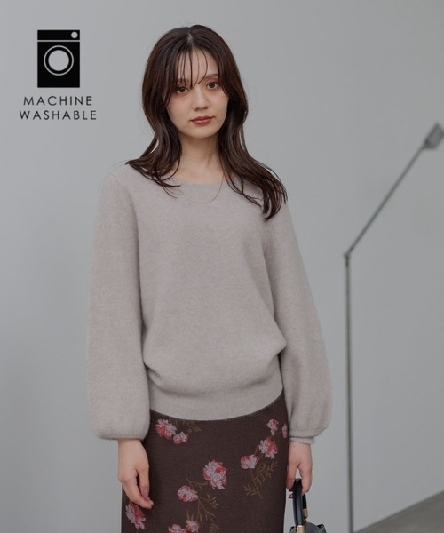 Andemiu（アンデミュウ）の「【洗える】CNラクーンコンボートネックニット491269（ニット/セーター・レディース・ブラウン/ピンク/ベージュ/ブルー/ラベンダー・FREE）」の2枚目の写真