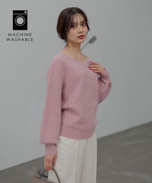 Andemiu（アンデミュウ）の「【洗える】CNラクーンコンボートネックニット491269（ニット/セーター・レディース・ブラウン/ピンク/ベージュ/ブルー/ラベンダー・FREE）」の5枚目の写真