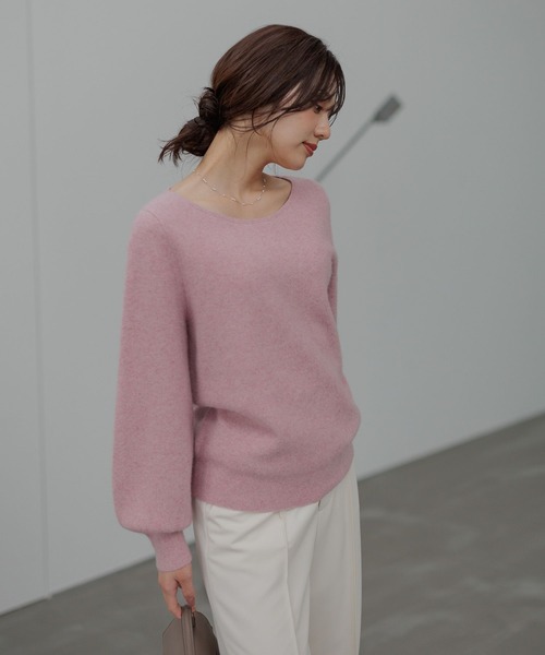 Andemiu（アンデミュウ）の「【洗える】CNラクーンコンボートネックニット491269（ニット/セーター・レディース・ブラウン/ピンク/ベージュ/ブルー/ラベンダー・FREE）」の12枚目の写真