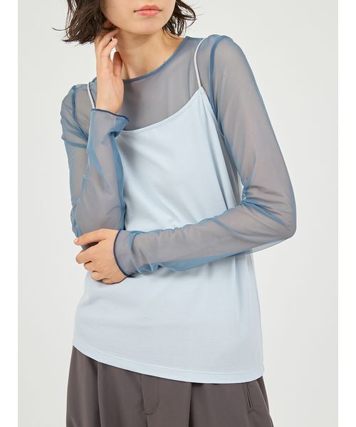 UNDERSON UNDERSON(アンダーソン アンダーソン)の「シアーカットソー×キャミSET(Tシャツ/カットソー・レディース・ブラック/ブルー・F)」の1枚目の写真