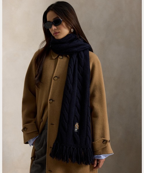 Polo ベア ケーブルニット ウールブレンド マフラー（マフラー）｜POLO