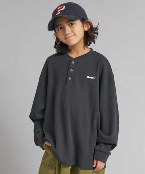 ワッフル ヘンリーネック 刺繍 ロンT【PAIRMANON STREET】（Tシャツ