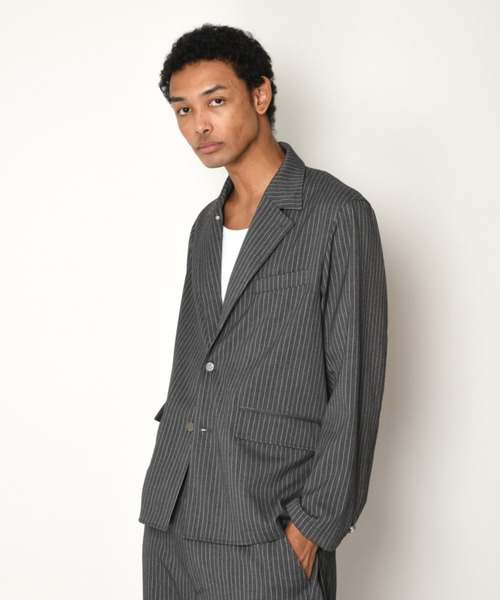 SUPERTHANKS(スーパーサンクス)の「<ピグメント加工&ストライプ>シングル ジャケット/Pigment dyed Twill Jacket(その他アウター・メンズ・グレー/アイボリー/ブラック/グレー×ホワイト/ブラウン・S/M/L)」の20枚目の写真