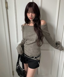 anyonemore（エニワンモア）の「リボンワンオフショルダーリブニット（ニット/セーター）」