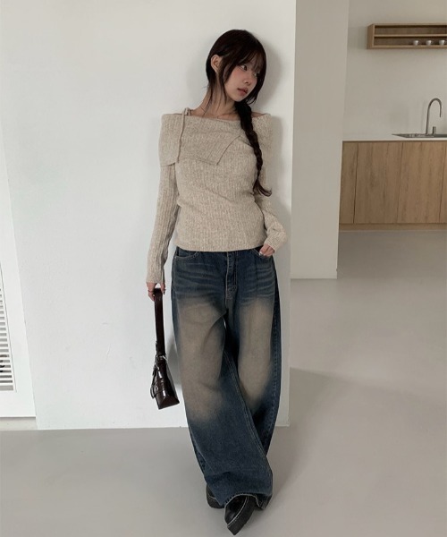 anyonemore（エニワンモア）の「リボンワンオフショルダーリブニット（ニット/セーター・レディース・カーキ/ベージュ/チャコール・FREE）」の18枚目の写真