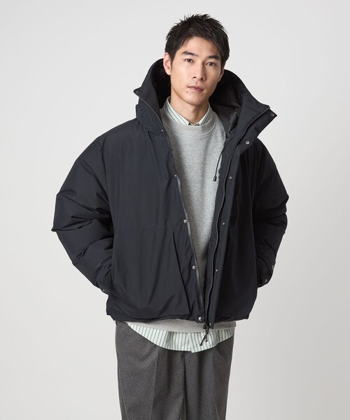 異素材MIXダウンコートバーニーズニューヨーク　グレー フード付き ダウン 異素材MIXダウンコートバーニーズニューヨーク グレー フード