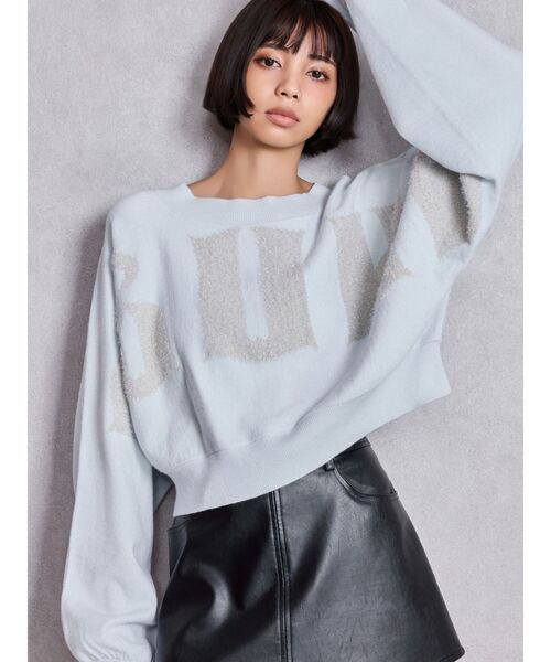 GYDA（ジェイダ）の「FLUKE インターシャラメニット 2WAYトップス（ニット/セーター・レディース・スカイブルー/ブラック/グレー/オフホワイト・FREE）」の2枚目の写真