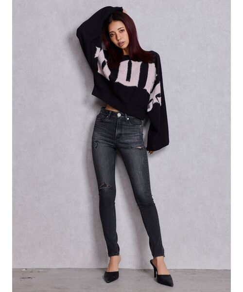 GYDA（ジェイダ）の「FLUKE インターシャラメニット 2WAYトップス（ニット/セーター・レディース・スカイブルー/ブラック/グレー/オフホワイト・FREE）」の8枚目の写真