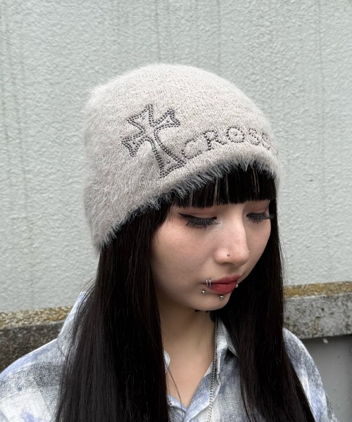 Figments（フィグメンツ）の「クロススタッズニットキャップ（ニットキャップ/ビーニー・レディース・ブラック/グレー・FREE）」の5枚目の写真
