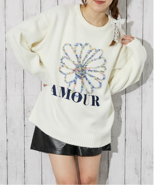 GORGE(ゴージ)の「《ブラシヤーン×ロゴフラワー》レディース ニットプルオーバー 長袖 秋冬(ニット/セーター・レディース・ネイビー/ブラウン/アイボリー・F)」の2枚目の写真