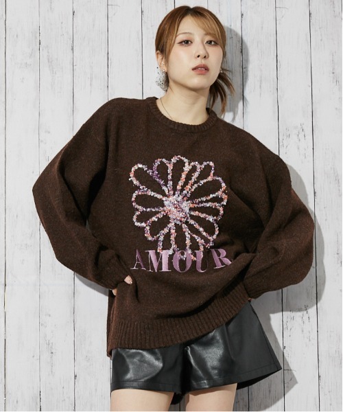 GORGE(ゴージ)の「《ブラシヤーン×ロゴフラワー》レディース ニットプルオーバー 長袖 秋冬(ニット/セーター・レディース・ネイビー/ブラウン/アイボリー・F)」の15枚目の写真