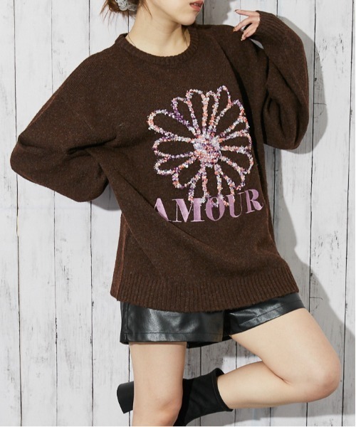 GORGE(ゴージ)の「《ブラシヤーン×ロゴフラワー》レディース ニットプルオーバー 長袖 秋冬(ニット/セーター・レディース・ネイビー/ブラウン/アイボリー・F)」の14枚目の写真