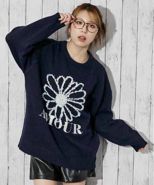 GORGE(ゴージ)の「《ブラシヤーン×ロゴフラワー》レディース ニットプルオーバー 長袖 秋冬(ニット/セーター・レディース・ネイビー/ブラウン/アイボリー・F)」の10枚目の写真
