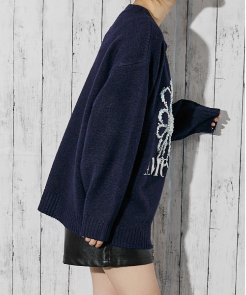 GORGE(ゴージ)の「《ブラシヤーン×ロゴフラワー》レディース ニットプルオーバー 長袖 秋冬(ニット/セーター・レディース・ネイビー/ブラウン/アイボリー・F)」の9枚目の写真