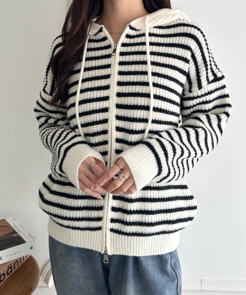 wears(ウェアーズ)の「ボーダー柄ジップニットパーカーー(カーディガン/ボレロ・レディース・グレー/アイボリー・FREE)」の18枚目の写真
