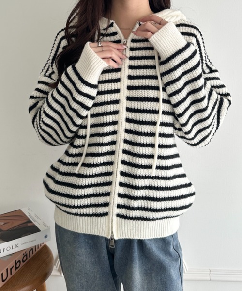 wears(ウェアーズ)の「ボーダー柄ジップニットパーカーー(カーディガン/ボレロ・レディース・グレー/アイボリー・FREE)」の20枚目の写真