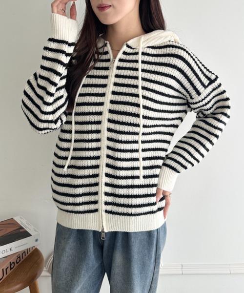 wears(ウェアーズ)の「ボーダー柄ジップニットパーカーー(カーディガン/ボレロ・レディース・グレー/アイボリー・FREE)」の21枚目の写真