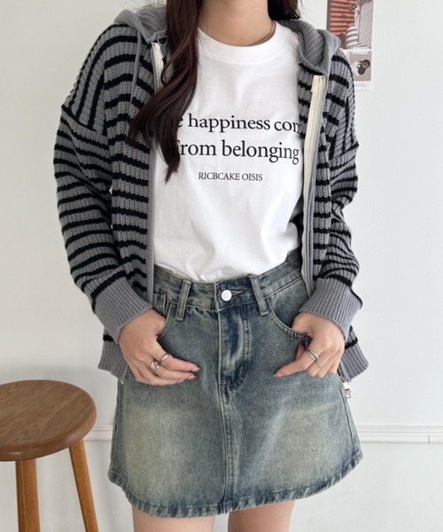 wears(ウェアーズ)の「ボーダー柄ジップニットパーカーー(カーディガン/ボレロ・レディース・グレー/アイボリー・FREE)」の9枚目の写真
