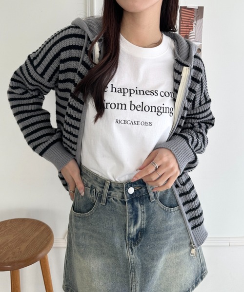 wears(ウェアーズ)の「ボーダー柄ジップニットパーカーー(カーディガン/ボレロ・レディース・グレー/アイボリー・FREE)」の10枚目の写真