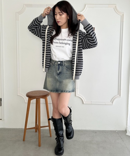 wears(ウェアーズ)の「ボーダー柄ジップニットパーカーー(カーディガン/ボレロ・レディース・グレー/アイボリー・FREE)」の13枚目の写真