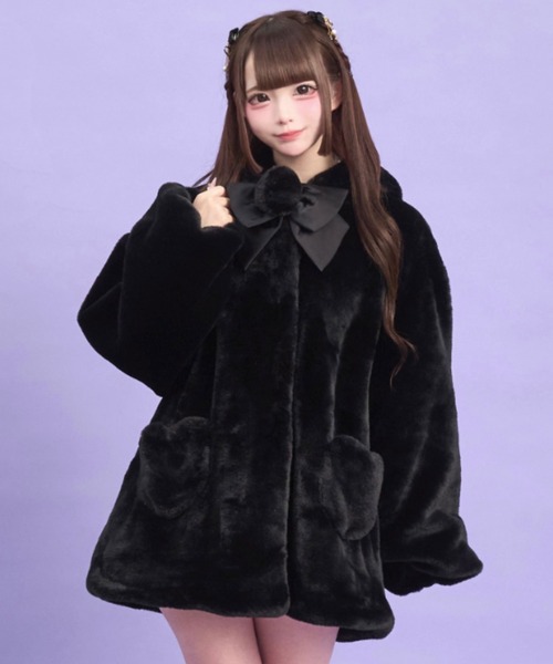 Secret Honey（シークレットハニー）の「うさ耳ファーコート（その他アウター・レディース・ブラック/オフホワイト・MEDIUM）」の9枚目の写真