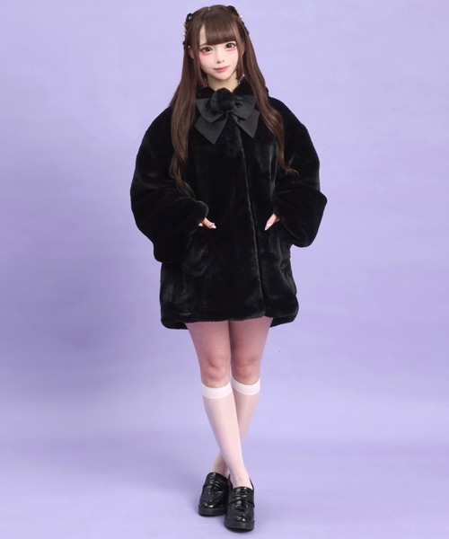 シークレットハニー　ウサ耳ファーコート　黒 うさ耳ファーコート（その他アウター）｜Secret Honey（シークレット