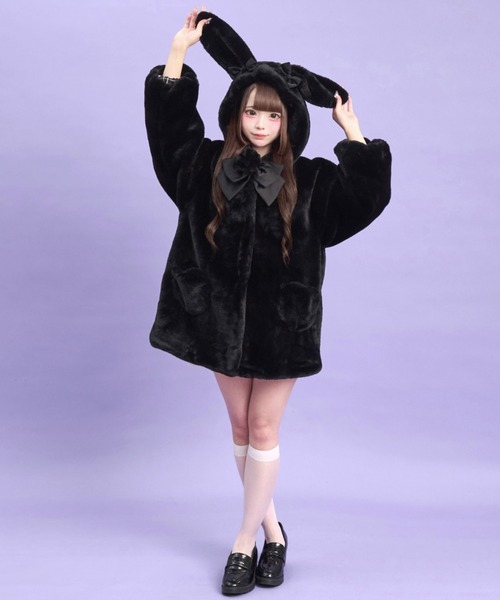 シークレットハニー　ウサ耳ファーコート　黒 うさ耳ファーコート（その他アウター）｜Secret Honey（シークレット