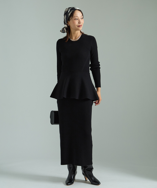 VERMEIL par iena（ヴェルメイユパーイエナ）の「Peplum Rib Knit ワンピース（ワンピース・レディース・ブラック・FREE）」の2枚目の写真