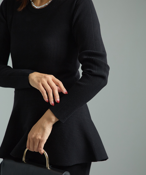 VERMEIL par iena（ヴェルメイユパーイエナ）の「Peplum Rib Knit ワンピース（ワンピース・レディース・ブラック・FREE）」の6枚目の写真