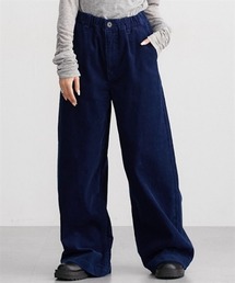 ゆったりサイズインディゴコールワイドパンツ　［Soiunique］