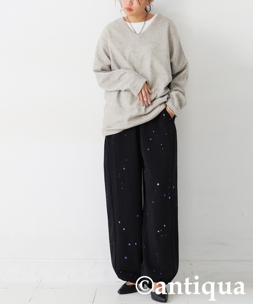 antiqua(アンティカ)の「手描き柄 裏毛スウェットパンツ(スウェットパンツ・レディース・ブラック/チャコールグレー/杢グレー・MEDIUM/LARGE)」の5枚目の写真