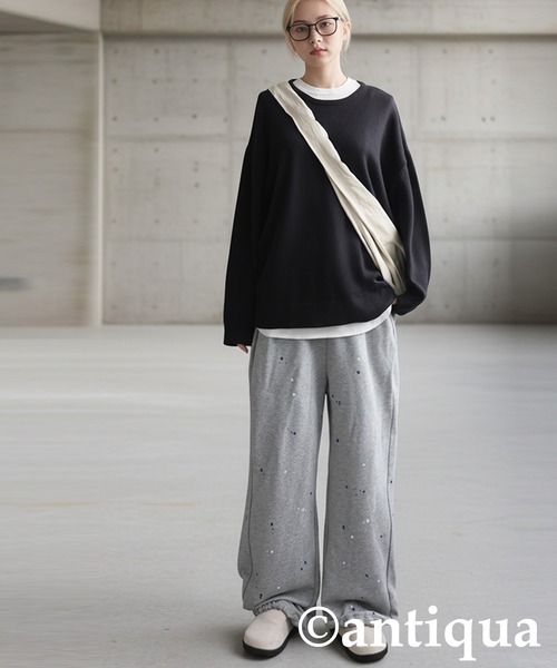 antiqua(アンティカ)の「手描き柄 裏毛スウェットパンツ(スウェットパンツ・レディース・ブラック/チャコールグレー/杢グレー・MEDIUM/LARGE)」の16枚目の写真
