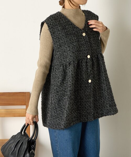 Jena espace merveilleux（ジェナ　エスパスメルヴェイユ）の「《さわゆい企画》【セレモニー/オケージョン】ツイードペプラムジレ（ベスト・レディース・ブラック/グレー・FREE）」の2枚目の写真