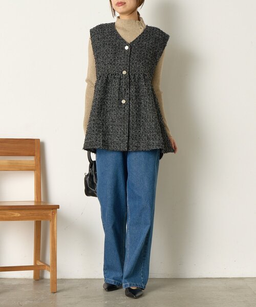 Jena espace merveilleux（ジェナ　エスパスメルヴェイユ）の「《さわゆい企画》【セレモニー/オケージョン】ツイードペプラムジレ（ベスト・レディース・ブラック/グレー・FREE）」の3枚目の写真